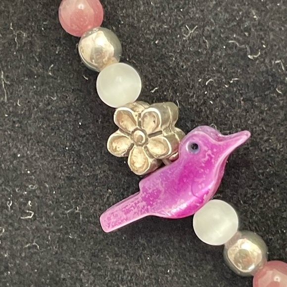 Vintage Amethyst Beads and Purple Hearts Necklace with Bird Accents - Picture 6 of 9